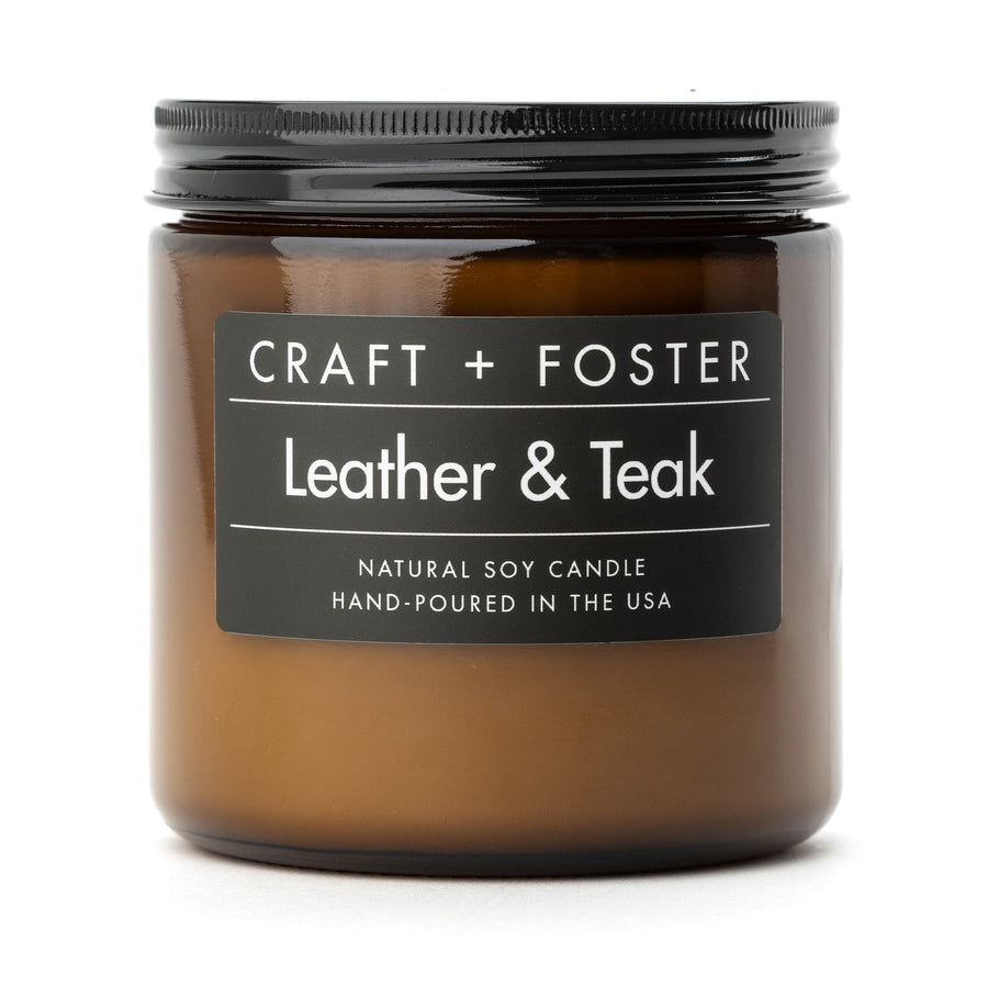Craft + Foster Candle 8oz Leather & Teak - Natural Soy Wax Candle