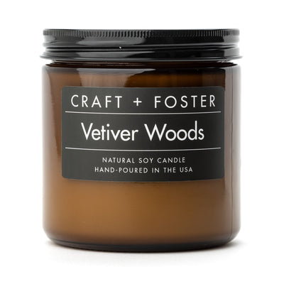Craft + Foster Candle 12oz Vetiver Woods - Natural Soy Wax Candle